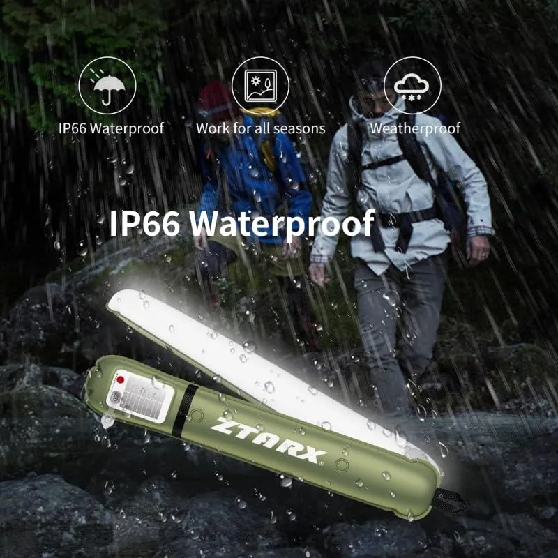 Solar/Type-C Rechargeable Camping Light Bar, IP66 Waterproof LED Tube